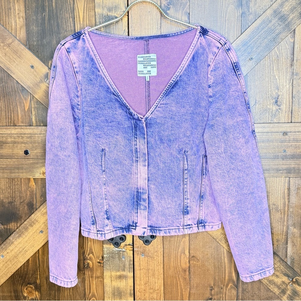 Baum und Pferdgarten Danish Brand Denim Acid Wash Mable Zip Crop Jacket Size 42